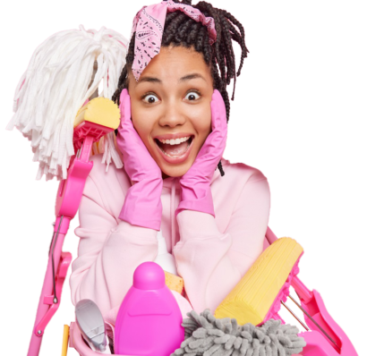 man-grabs-face-supplies-with-cleaning-service-surrounded-by-equipment-necessary-tidying-up-room-isolated-pink