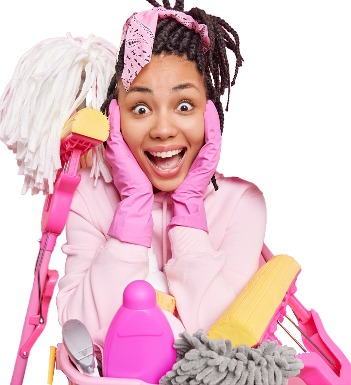 man-grabs-face-supplies-with-cleaning-service-surrounded-by-equipment-necessary-tidying-up-room-isolated-pink
